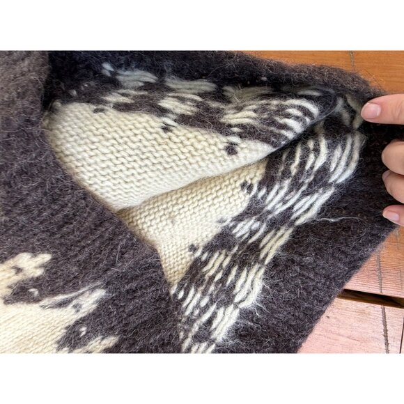 70s Cardigan Sweater Wool Mohair Ivory Brown Nordic Islandic 1970s Fair Isle - Picture 13 of 16